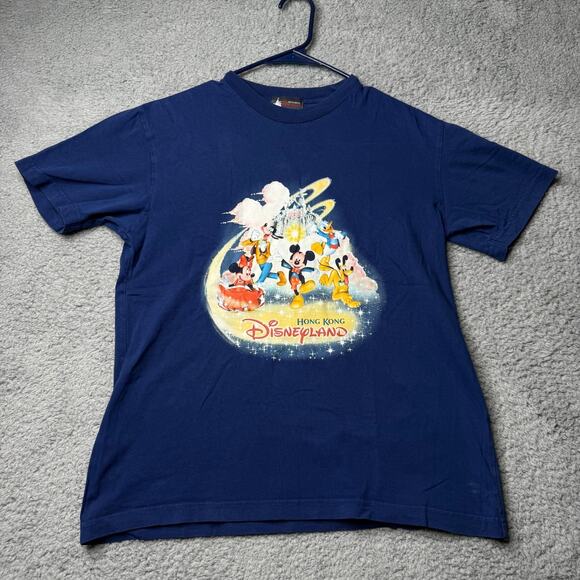 Vintage Disneyland Hong Kong T Shirt Women's Medium Blue Graphic Short Sleeve - Picture 1 of 9